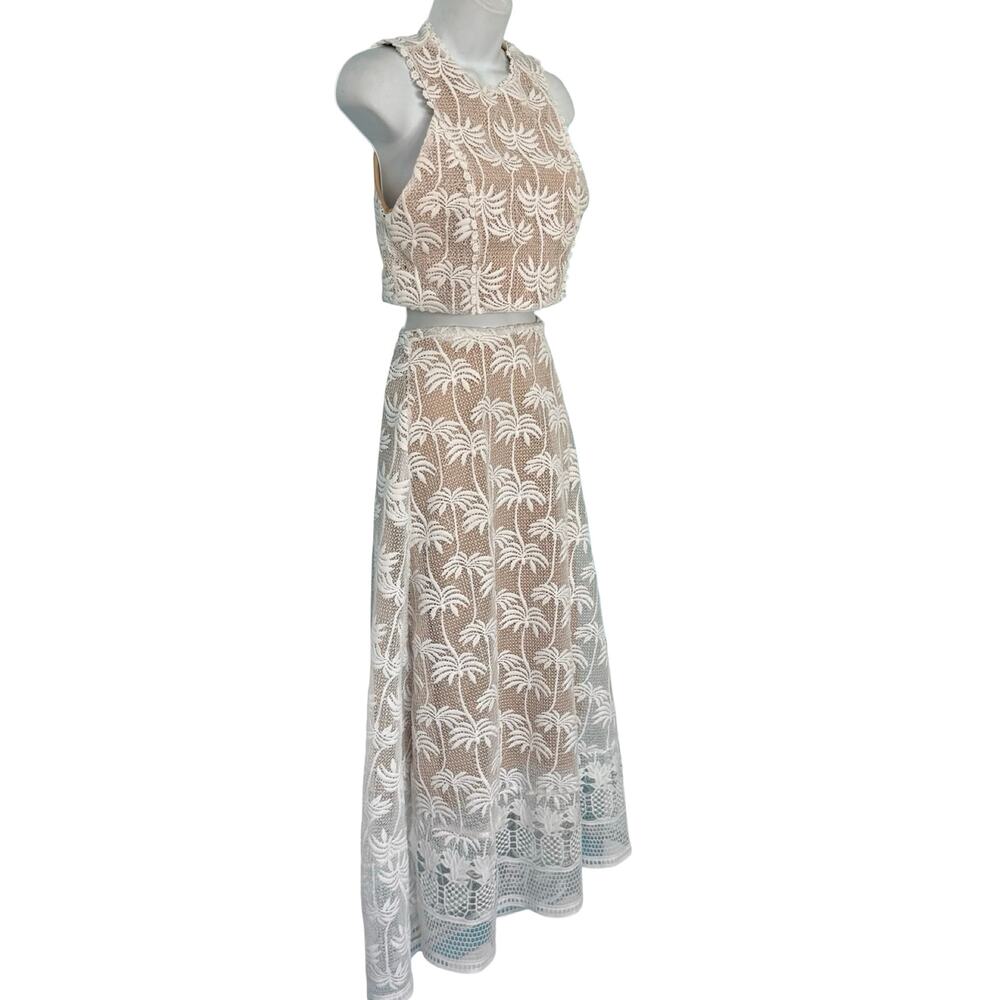 Pink Lemonade White Nude Palm Tree Pineappele Lace Crop Top Midi Skirt Set sz M - Picture 10 of 16